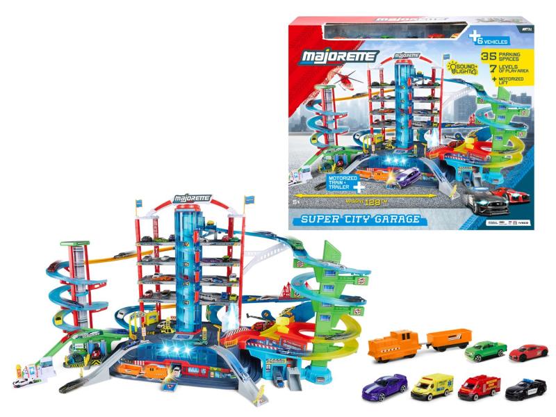 Garáž Super City + 6 autíček a vlak